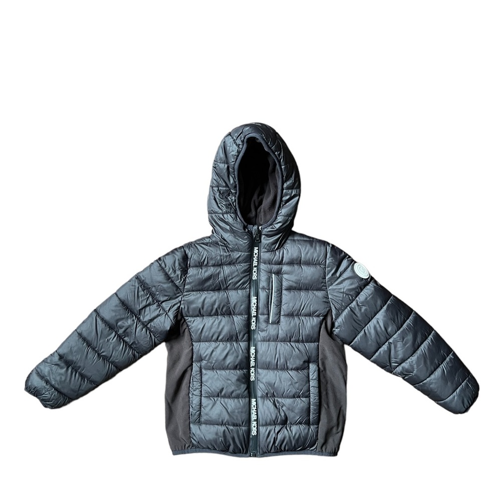 MICHAEL KORS BOYS BLACK PUFFER COAT DESIGNER NAME ON ZIPPER CLOSURE WINTER COAT